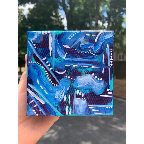 Handmade Blue Mini Original Painting | Mini Canvas Painting | Blue Office Art - Picture 4 of 6